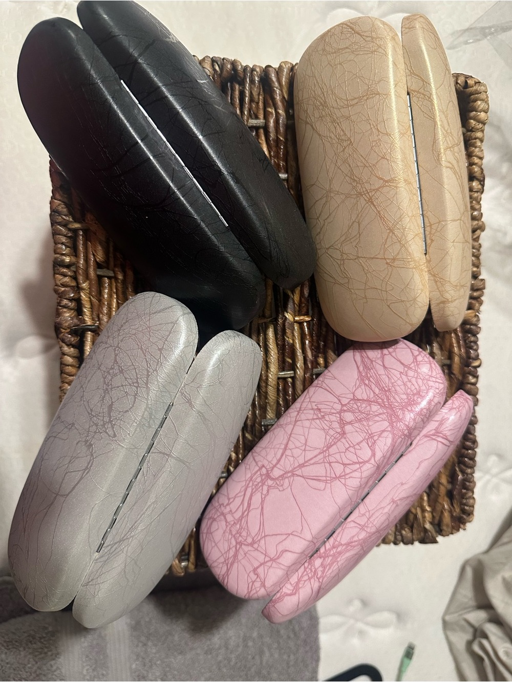 Set of 4 Faux Leather Sunglass Cases - Black, Beige, Gray, Pink